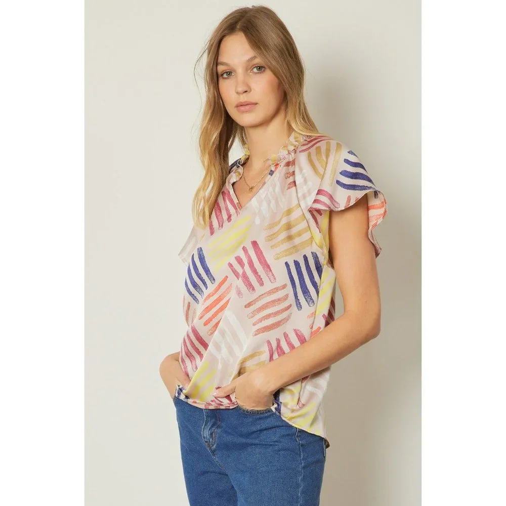 Entro V-Neck Flutter Sleeve Blouse, Latte - Picture 3 of 7